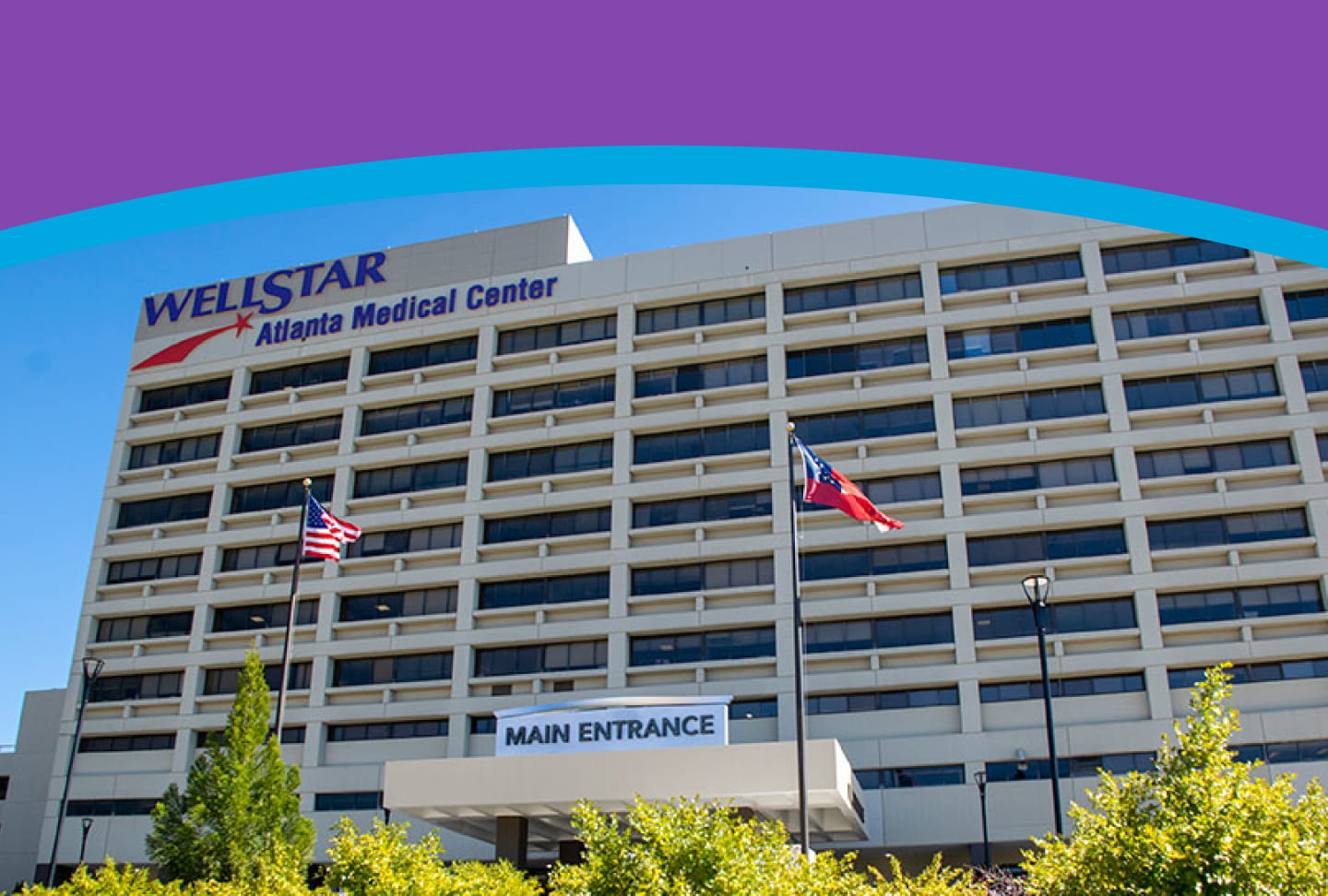 Exterior of Wellstar Atlanta Medical Center on a sunny day.