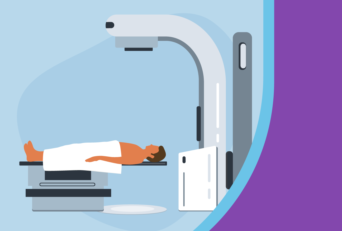 Illustration of a person receiving an advanced radiation therapy treatment.